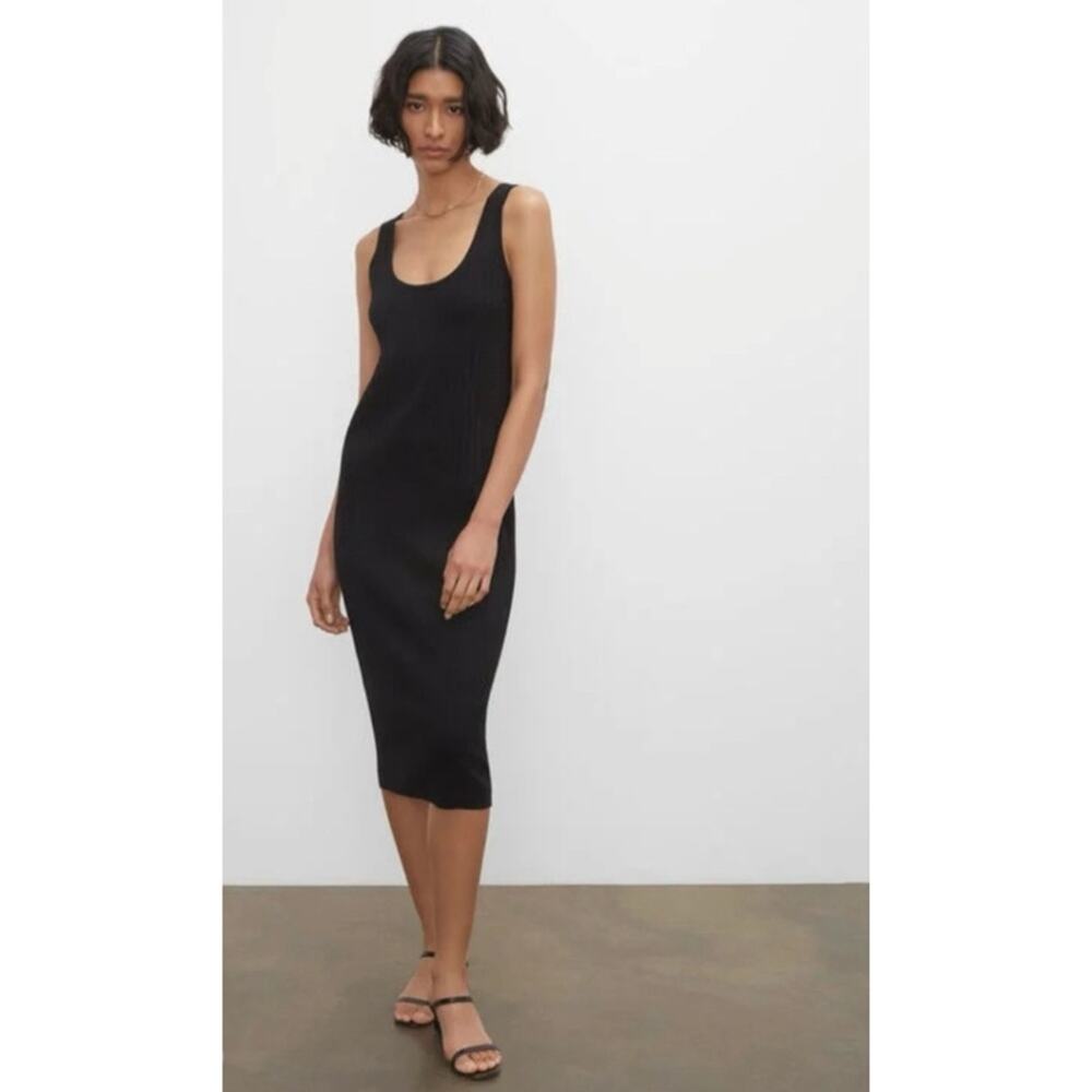 CLUB MONACO Ribbed Summer Midi Knit Sweater Dress in Black